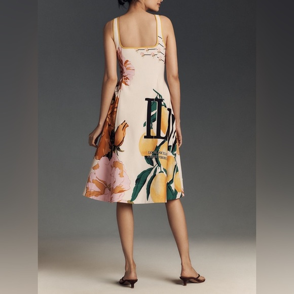 Anthropologie Maeve Lemon Floral Sleeveless Notched Square-Neck Midi Dress - Picture 9 of 15